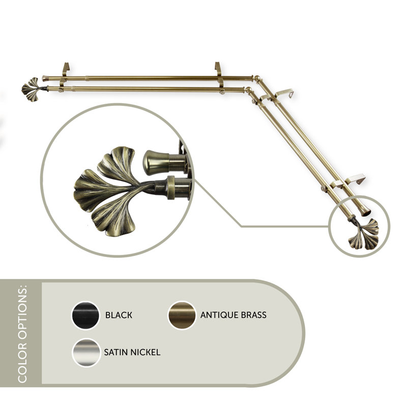 Adjustable Double Curtain Rod, Antique Brass, 120" - 70"