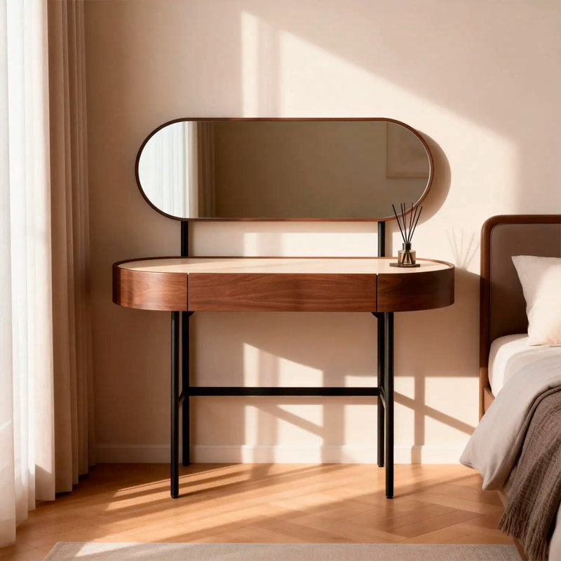 Mossley One Drawer Dressing Table with Mirror, Walnut