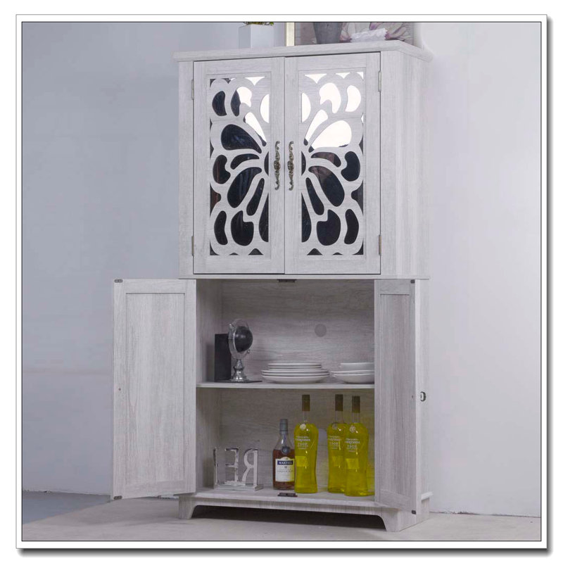 Armoire de rangement décorative avec portes en miroir et tablettes réglables