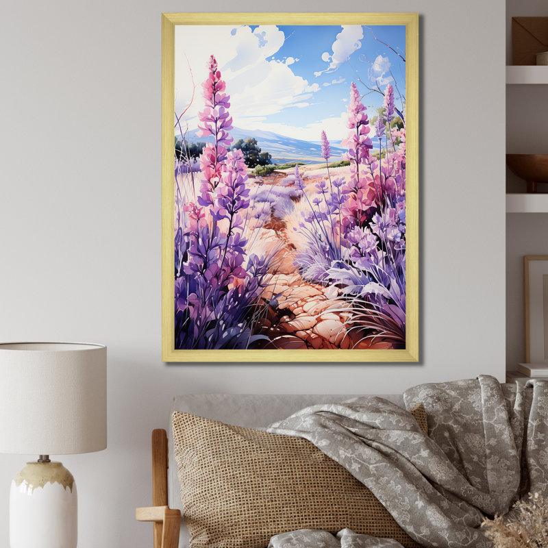 Meadow Lavender Enchantment II - Décoration murale florale et botanique, Encadrement doré, H 32 po x l 16 po x P 1 po