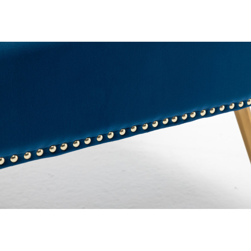 Keertan Velvet Slipper Chair, Dark Blue Velvet