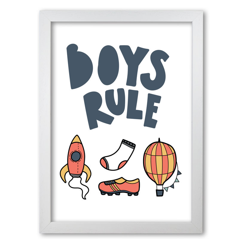 Boys Rule Illustrations - Print, White Grain Frame, 85 cm H x 60 cm W x 5 cm D