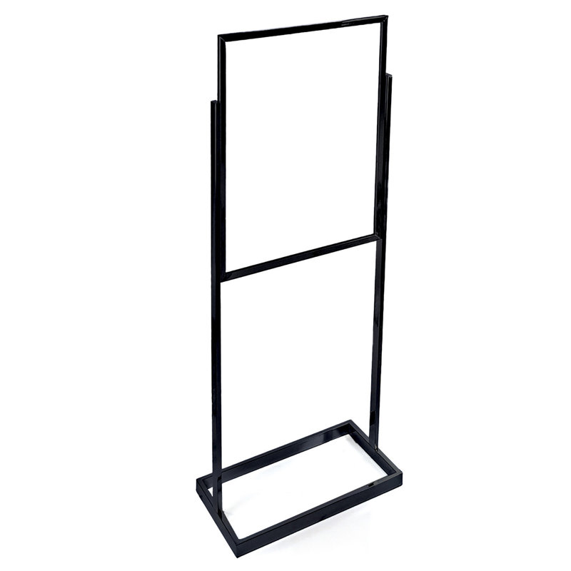 Black Metal Double-Sided Poster Floor Stand with Wide Base