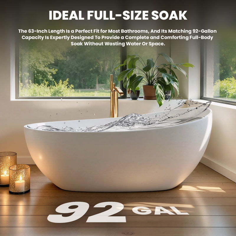 63" Solid Surface Freestanding Bathtub