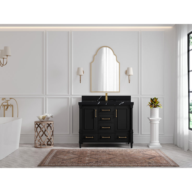 Aberdeen 42'' Single Bathroom Vanity with Top, Calacatta Black