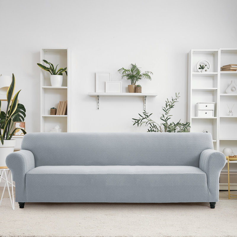 Durable Spandex Stretch Sofa Cover - Jacquard Pattern Sofa Slipcover & Furniture Protector, Silver