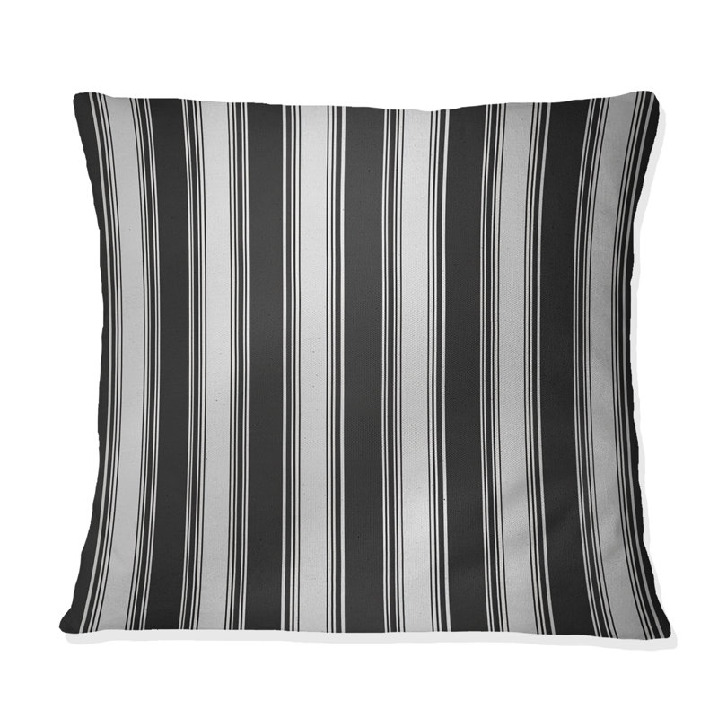 Coussin décoratif moderne noir à fines rayures II, H 18 po x l 18 po