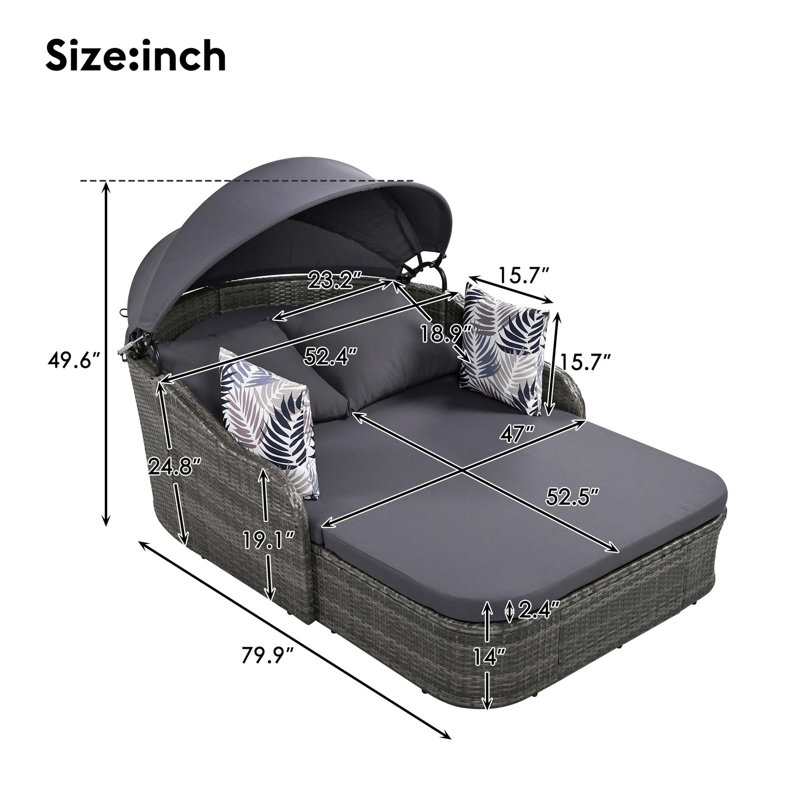 Outdoor Sunbed With Adjustable Canopy And Multiple Comfort Features