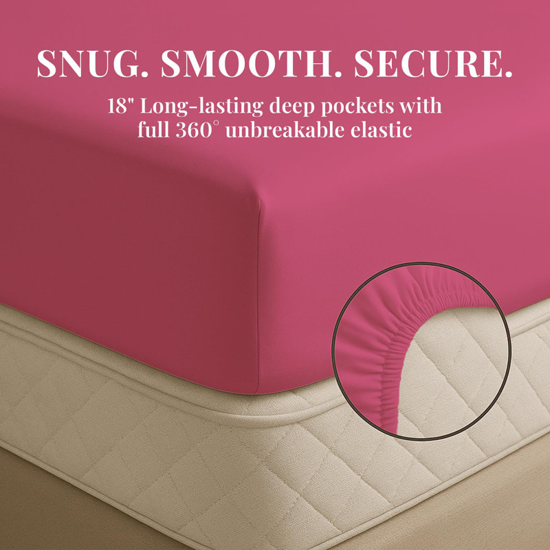 Premium Rayon From Bamboo Blend Sheet Set With Deep Pockets, Cooling and Breathable, Bright Pink
