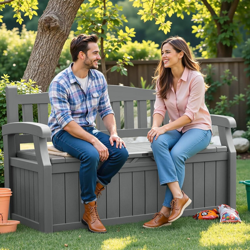 Banc de rangement extérieur 80 gallons avec siège Flamaker, boîte de terrasse imperméable toutes saisons