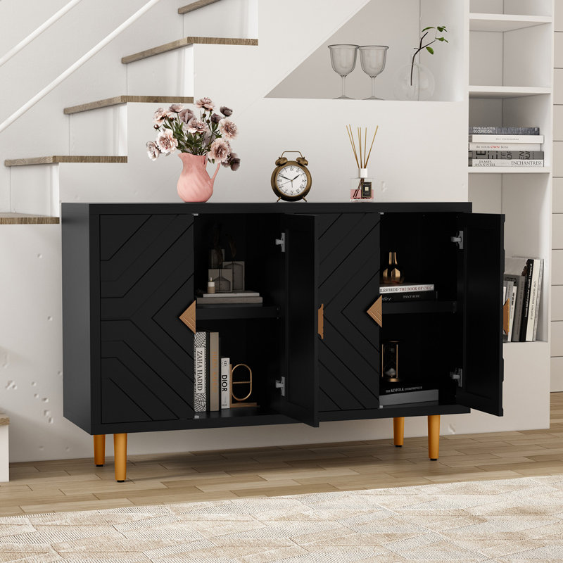 47.8'' Modern Sideboard Cabinet with 4 Embossed Pattern Doors for Kitchen, Living Room, Black