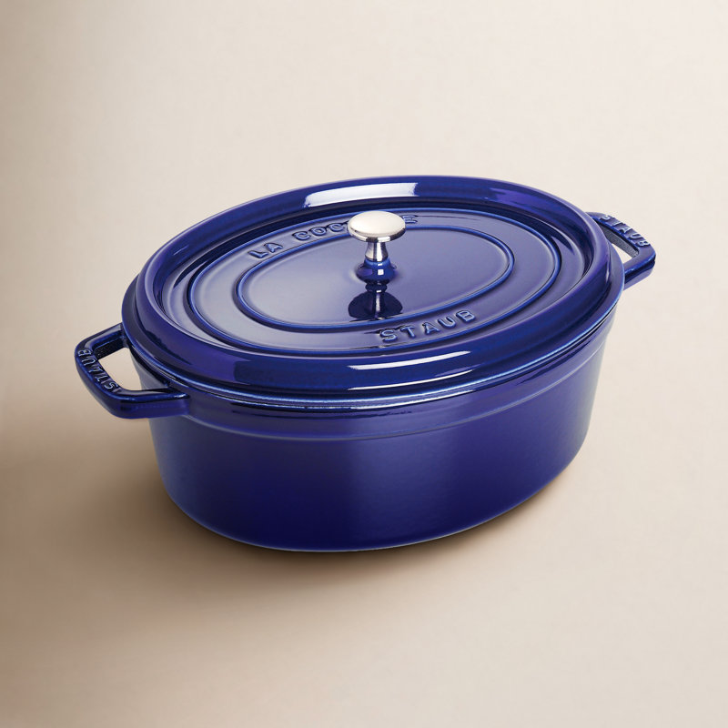 Staub Cast Iron Oval Cocotte, Dark Blue, 7.08 qt
