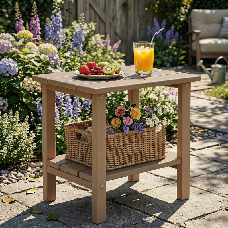 Table de bout extérieure à 2 niveaux Adirondack, table de bout de patio en PEHD toutes saisons, Beige