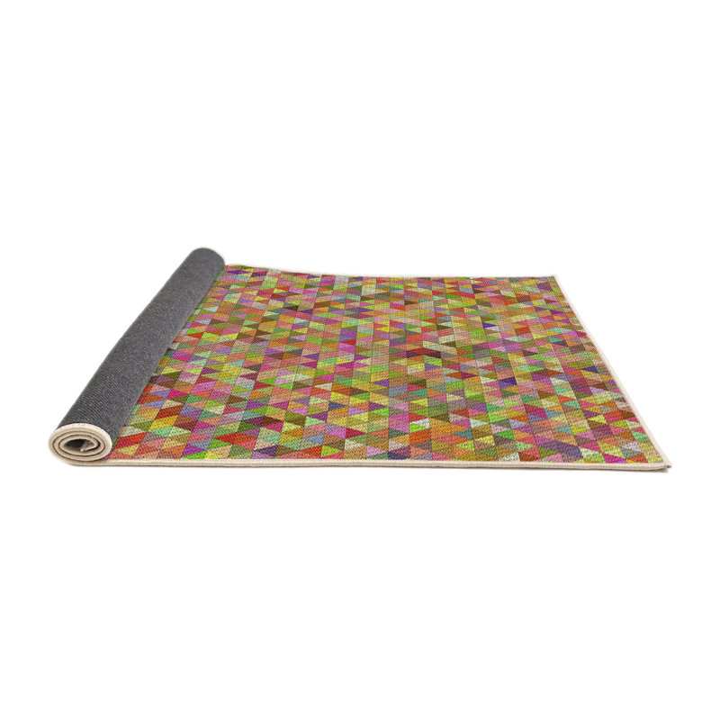 Tapis rouge/bleu/vert tissé à la machine, Rond 4 pi