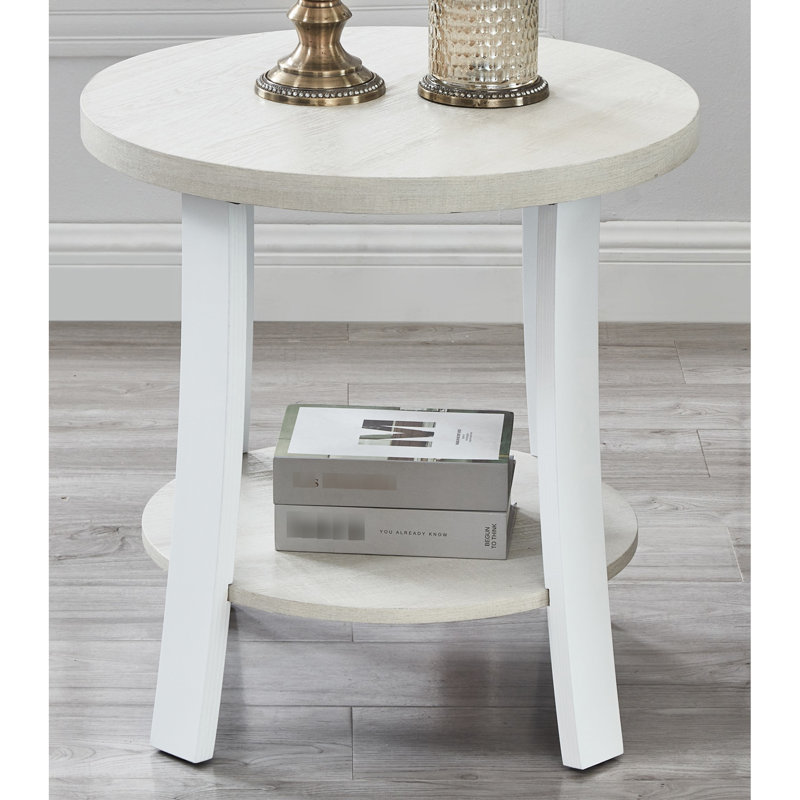 Table de bout blanche contemporaine avec tablette et rangement rond attrayant