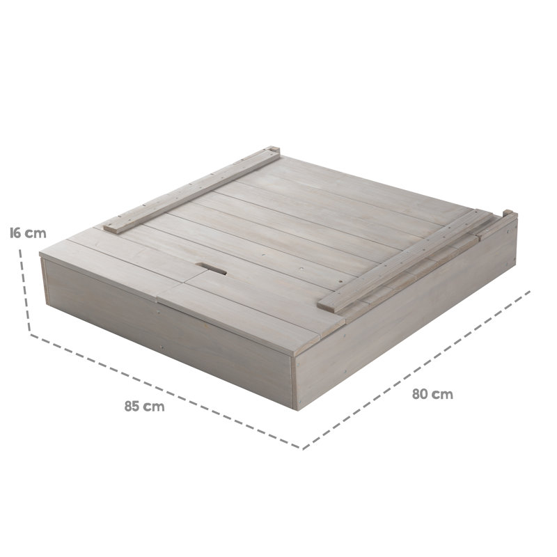Sandpit with lid, hinged with board & 3 hooks