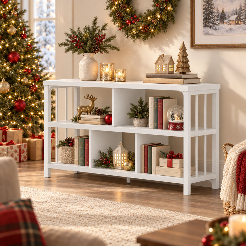 Horizontal Bookshelf, Modern Cube Storage Organizer Bookcase Wide Bookshelves, Industrial Wood Metal Book Shelf, Cube Shelf for Office Home Living Room