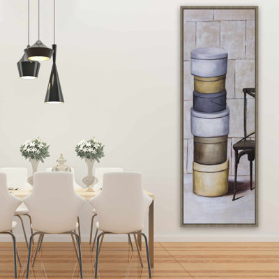 Old hat boxes - Brown framed canvas for home decor