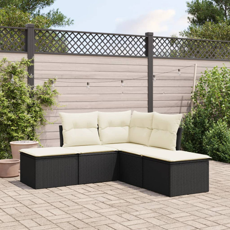Ensemble de canapé de jardin en rotin PE noir, acier thermolaqué Vidaxl, 100% polyester, Blanc