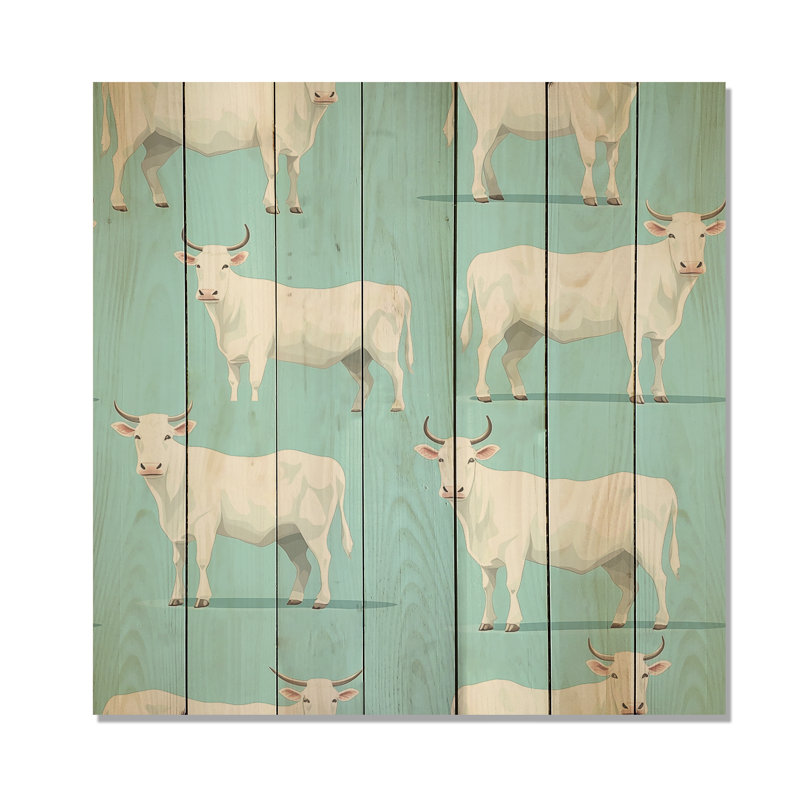 Motif de vache blanche minimaliste II - animal de vache sur bois, H 15 po x l 15 po