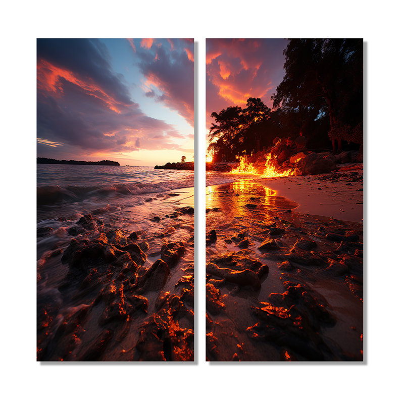 Décoration murale rose et orange bord de mer I - plage côtière côtière, 32" H x 32" W, Wrapped Canvas, Does Not Apply