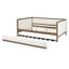 Lit de jour rembourré pleine grandeur avec lit gigogne, structure en bois, revêtement en lin, aucun sommier requis, structure robuste et housse pratique