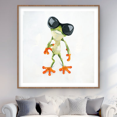 Drôle de grenouille avec lunettes de soleil - reproduction encadrée de chambre à coucher verte
