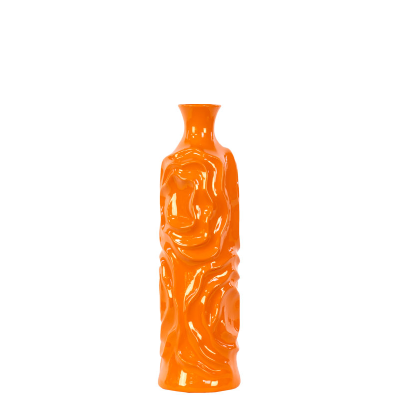 Vase de table rond en céramique, 15,5" H x 4,5" L x 4,5" D, Orange