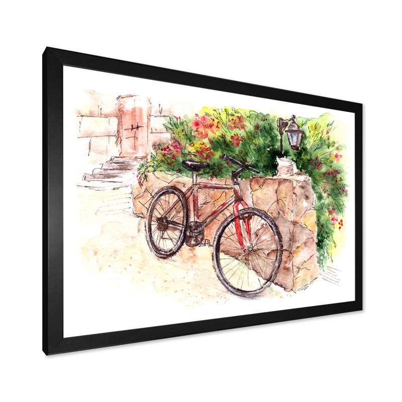 Impression florale sur toile avec bicyclette, Cadre noir, H 8 po x l 12 po x P 1 po