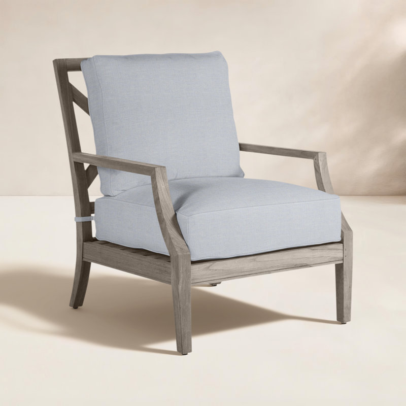 Haley Teak Patio Chair with Cushions, Oyster Teak, No welt + Standard fill, Verona Fossil