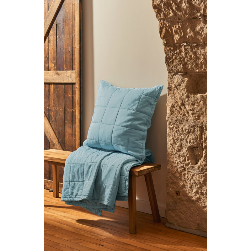 Laundered Cotton Throw Blanket, Chalk Blue
