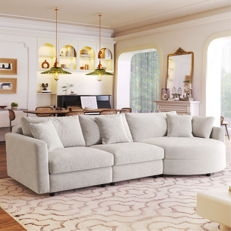 Canapé modulaire en tissu chenille 3 pièces 105 po avec méridienne incurvée et 3 coussins décoratifs 105 po - Pour les salons, les bureaux et les appartements