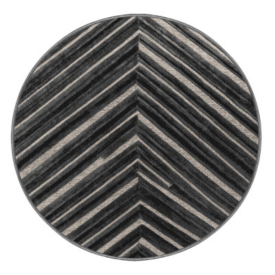 Washable Dark Gray Silver Striped Area Rug