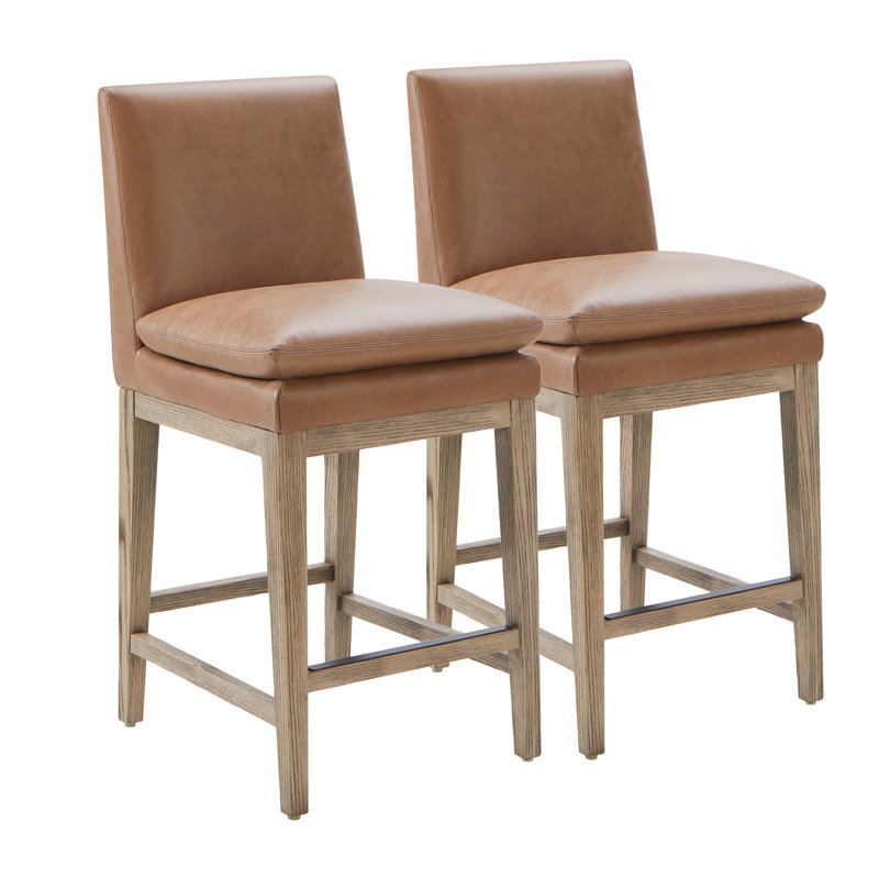 Tabourets de comptoir en cuir véritable Bethea, 2