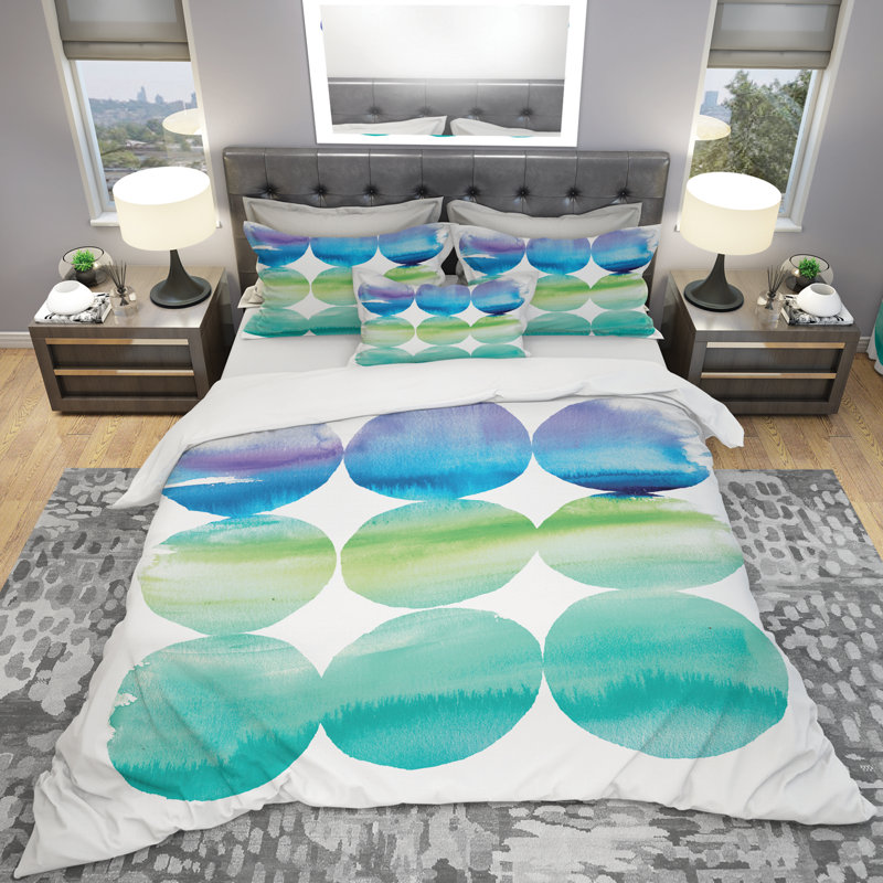 Ensemble de housse de couette à motif géométrique Circle Abstract Colorfields III, Housse simple + 1 taie décorative