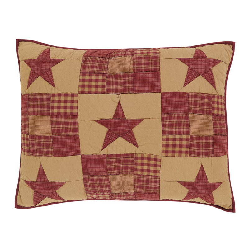 Burgundy and Tan Cotton Patchwork Star Standard Sham