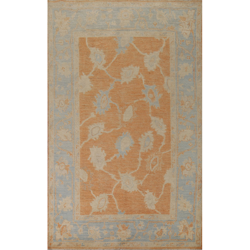 Tapis turc orange à motif floral et teinture orange Oushak 9