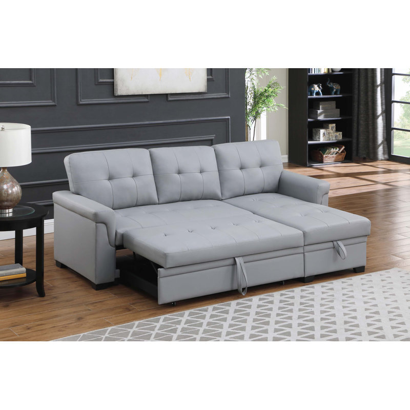 Canapé-lit en cuir végétalien 52,9 po Lynum, Similicuir gris
