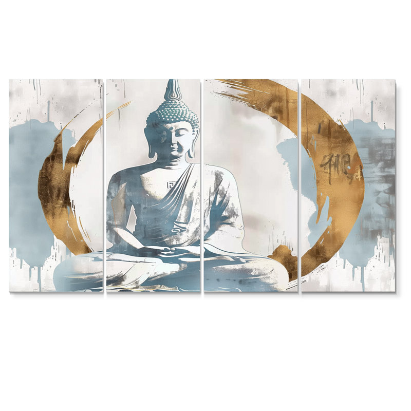 Ensemble de décorations murales Bouddha gris et doré, H 28 po x l 48 po