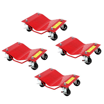 GarveeHome Heavy Duty Car Wheel Dolly Set – 4 Pack, 8000 lbs Capacity, 3" Steel Wheels with Brakes, Tire Protection, Perfect for Cars, Trucks, SUVs, ATVs, Garage Maintenance – Red
