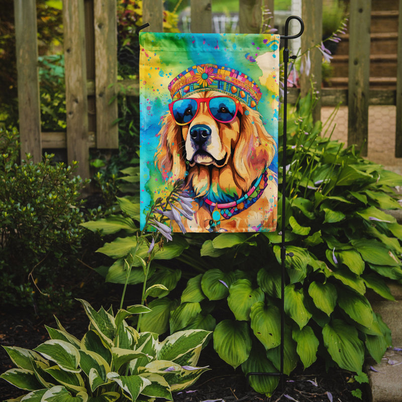Drapeau de jardin Hippie Dawg, Teal Golden Retriever