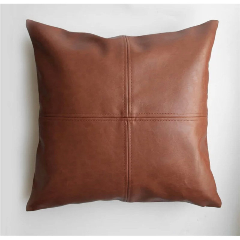 Embroidered Faux Leather Reversible Pillow Cover, 20" H x 20" W
