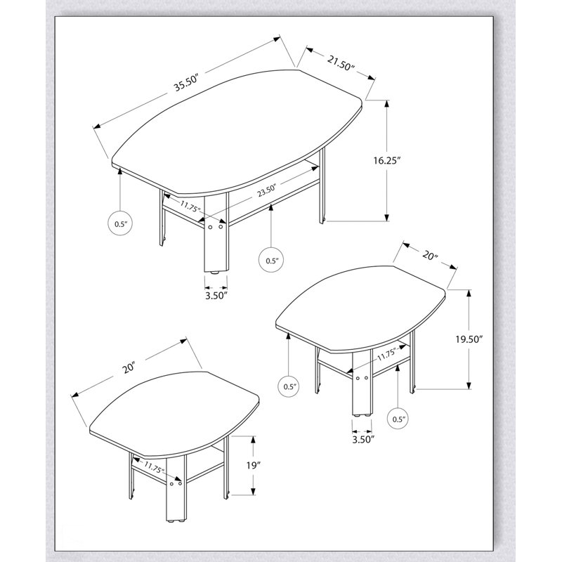Ensemble de 3 pièces de table rembourrées beige contemporain, idéales pour les meubles d'appoint de salon, de bout et de côté