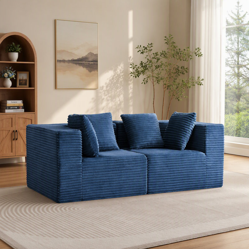 Canapés sans ossature apparente pour salon, canapé d'angle modulaire moderne, Blue Corduroy