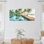 «Tropical Paradise», palmiers et quai en bois, reproduction d'art sur toile tendue sur toile, ensemble de 3