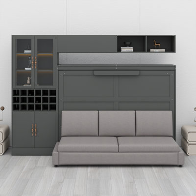 Murphy Bed Wall Bed With Sofa , Shelves USB & Light