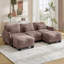 Canapé en forme de U en chenille avec 3 coussins de taille exquise, canapé modulaire surdimensionné à 3 places avec 2 repose-pieds mobiles, conception incurvée ergonomique, canapé modulaire facile à assembler pour le bureau du salon, poussière de rose