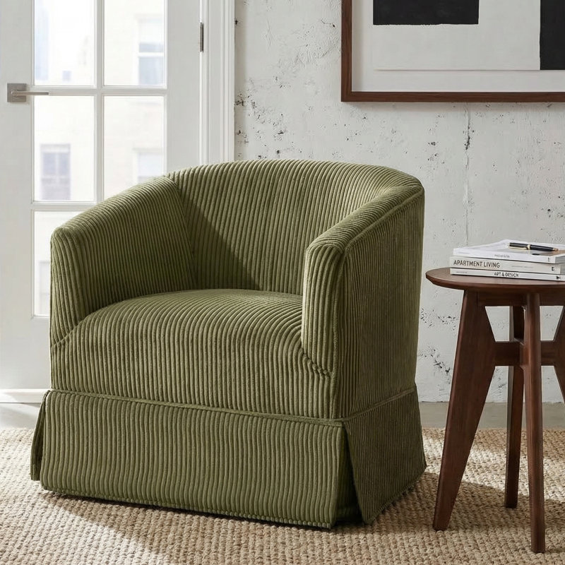 Fauteuil demi-tonneau rembourré et pivotant, Vert