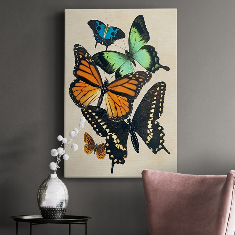 Collage de papillons I, toile tendue avec châssis de qualité supérieure - prête à être accrochée, H 18 po x l 12 po x P 1 po