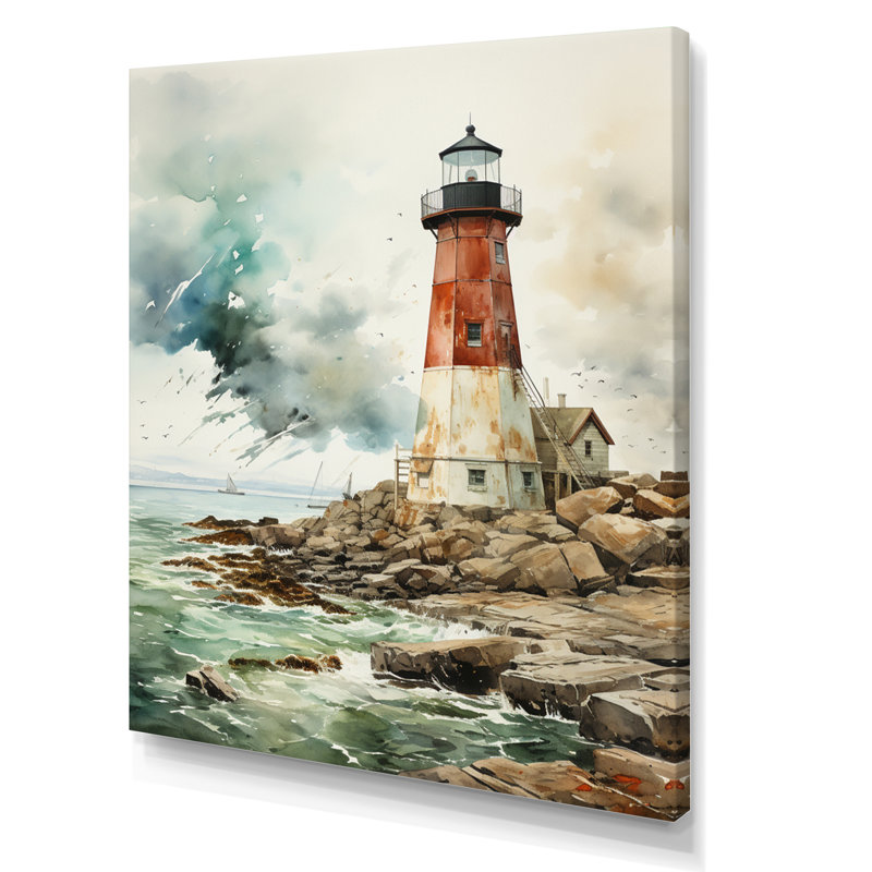 Phare rétro de Breckler - art mural V, H 32 po x l 16 po x P 1 po, Toile tendue